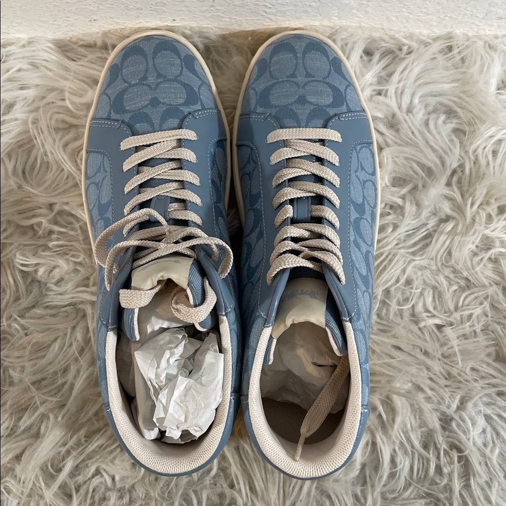 COACH Clip High Top Leather Sneaker Men’s Size 10.5 Cornflower Blue Unisex NEW - Picture 7 of 13